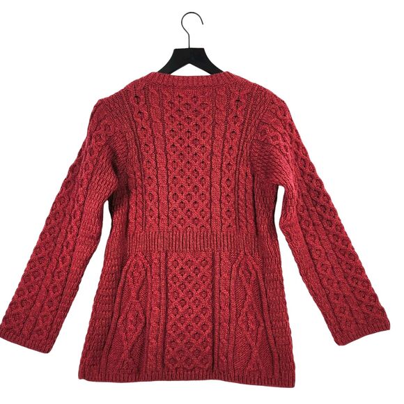 Aran Sweater Market Cardigan Cable Knit Womens XS Red Ireland Wool Fisherman - Picture 4 of 11